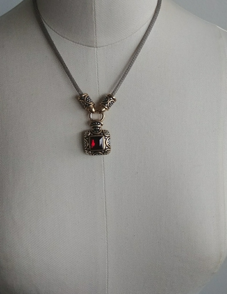 Dainty red silver and gold necklace